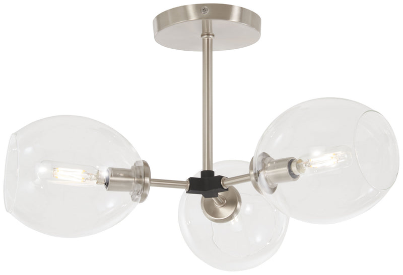 George Kovacs P1363-619 Three Light Semi Flush Mount, Brushed Nickel W/Black Accents