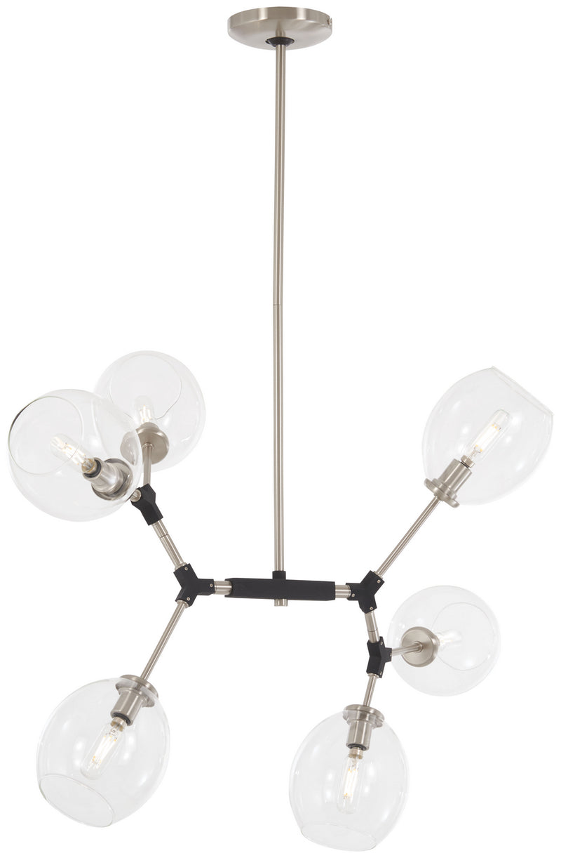 George Kovacs P1366-619 Six Light Pendant, Brushed Nickel W/Black Accents