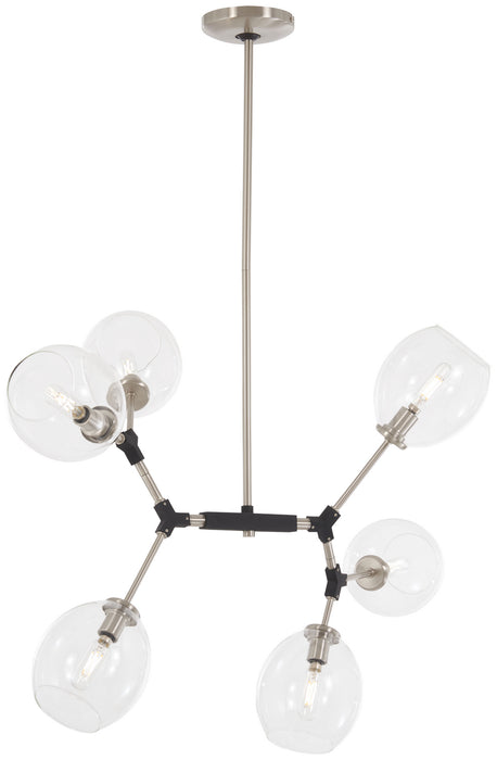 George Kovacs P1366-619 Six Light Pendant, Brushed Nickel W/Black Accents