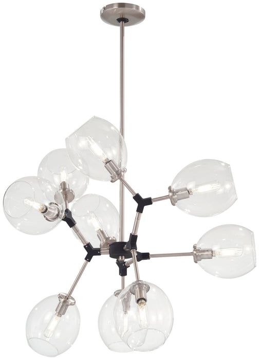 George Kovacs P1369-619 Nine Light Chandelier, Brushed Nickel W/Black Accents
