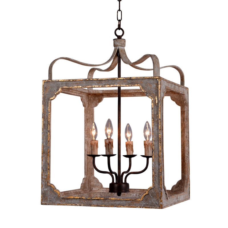 Terracotta Designs H7204S-4 Four Light Chandelier, Washed Gray w/Chopped Gold Trim