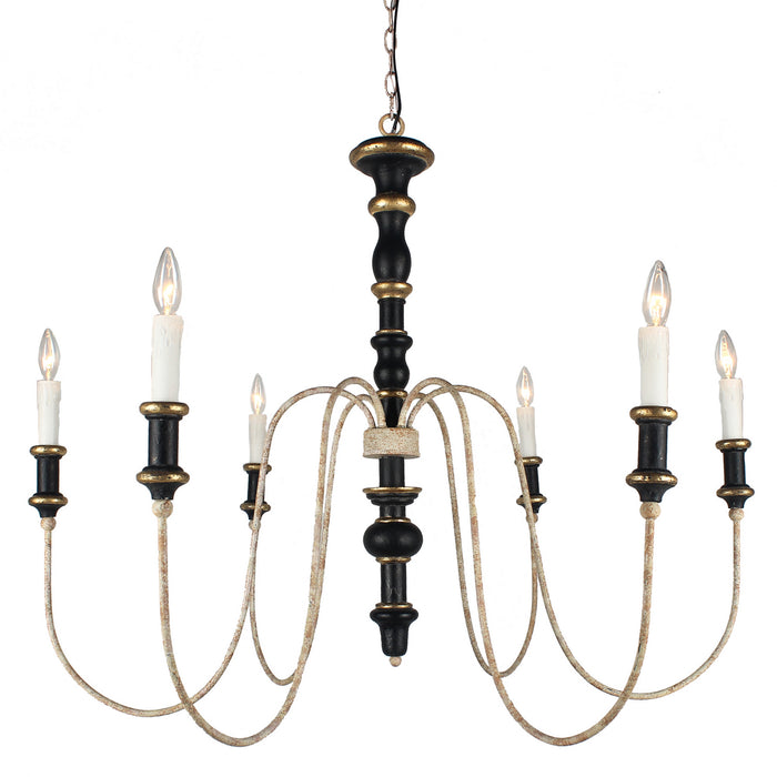 Terracotta Designs H8122-6BG Six Light Chandelier, Black/Gold