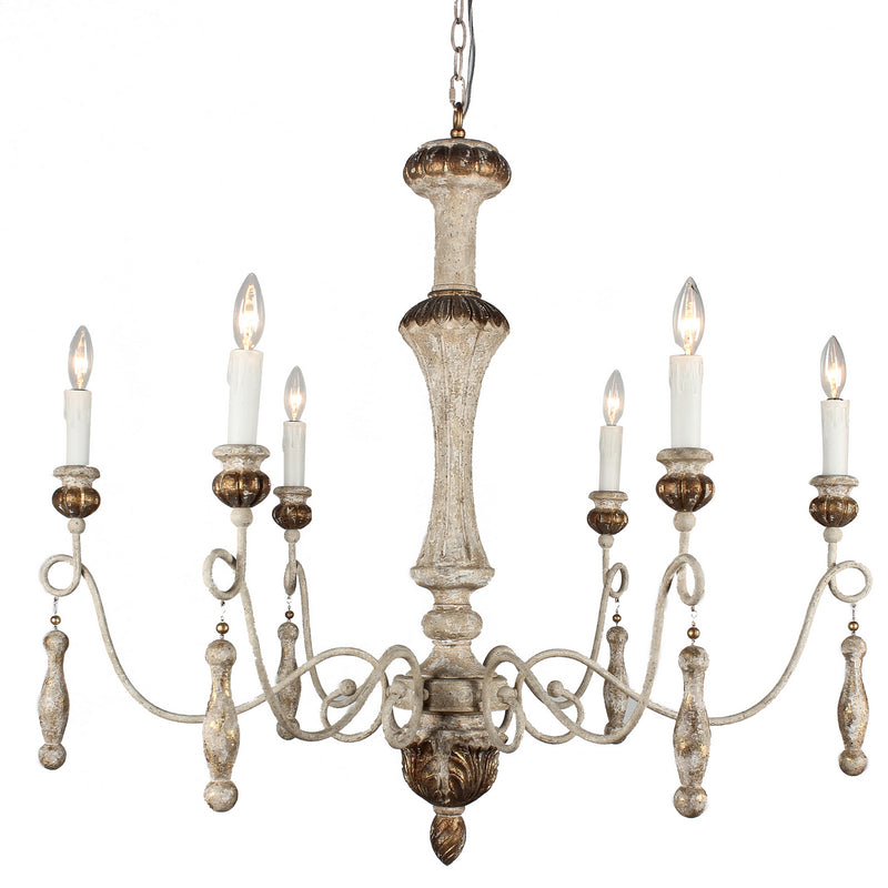 Terracotta Designs H8124-6 Six Light Chandelier, Antique White/Gold