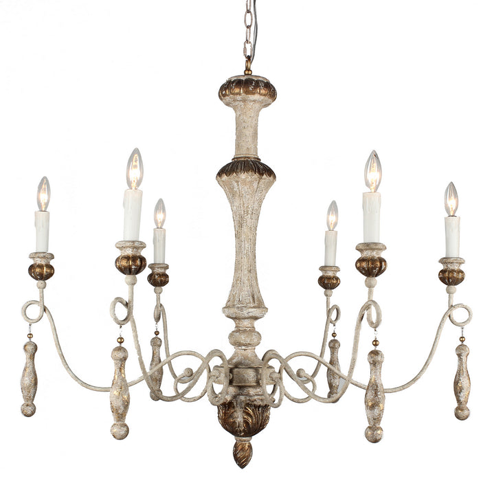 Terracotta Designs H8124-6 Six Light Chandelier, Antique White/Gold