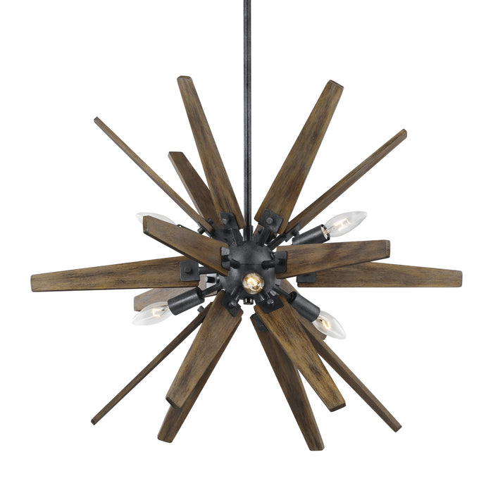 Visual Comfort Studio F3257/6DWZ/WOW Six Light Chandelier, Dark Weathered Zinc / Weathered Oak