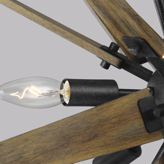 Visual Comfort Studio F3257/6DWZ/WOW Six Light Chandelier, Dark Weathered Zinc / Weathered Oak