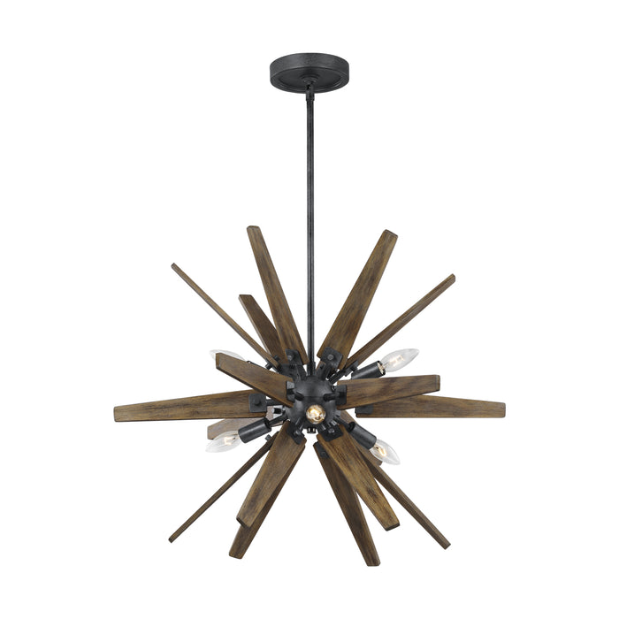 Visual Comfort Studio F3257/6DWZ/WOW Six Light Chandelier, Dark Weathered Zinc / Weathered Oak