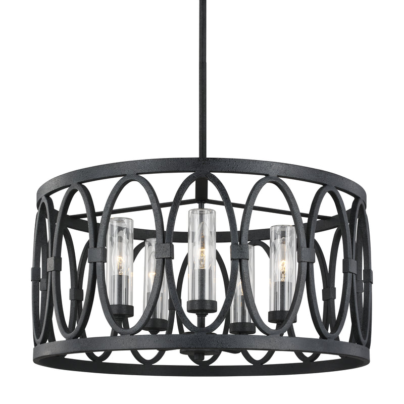 Visual Comfort Studio OLF3222/5DWZ Five Light Outdoor Chandelier, Dark Weathered Zinc