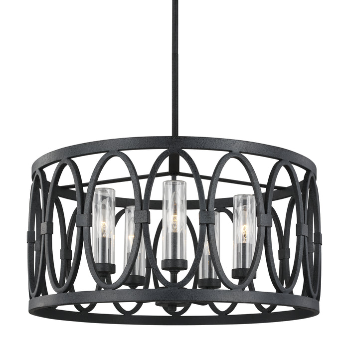 Visual Comfort Studio OLF3222/5DWZ Five Light Outdoor Chandelier, Dark Weathered Zinc