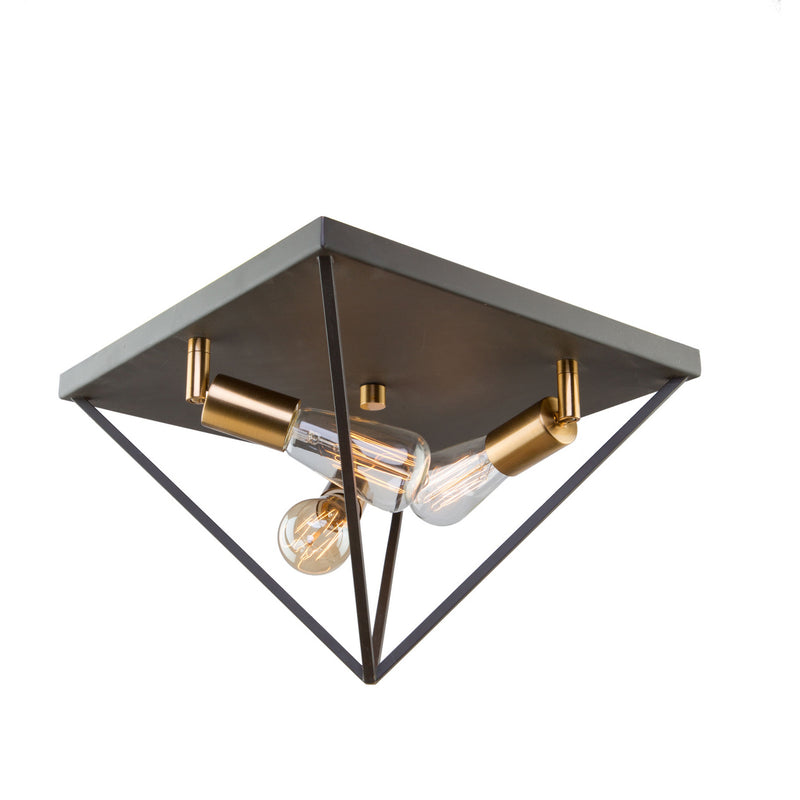 Artcraft AC11113 Three Light Flush Mount, Matte Black & Harvest Brass