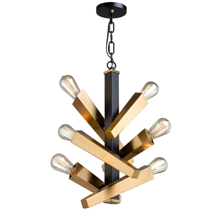 Artcraft AC11157 Six Light Chandelier, Black & Satin Brass
