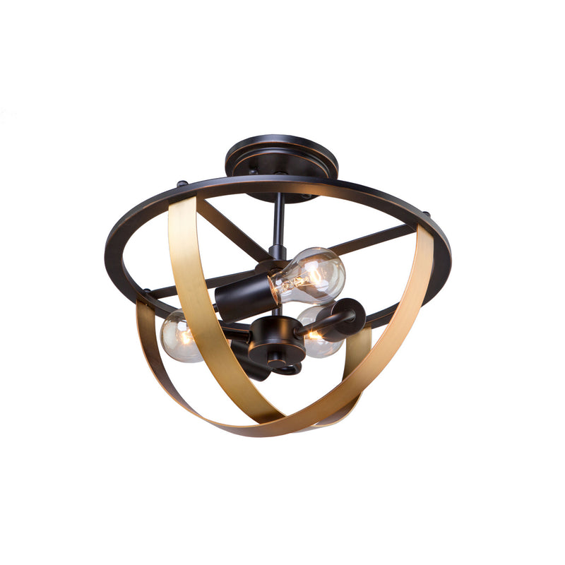 Artcraft AC11233 Three Light Semi Flush Mount, Dark Bronze & Satin Brass