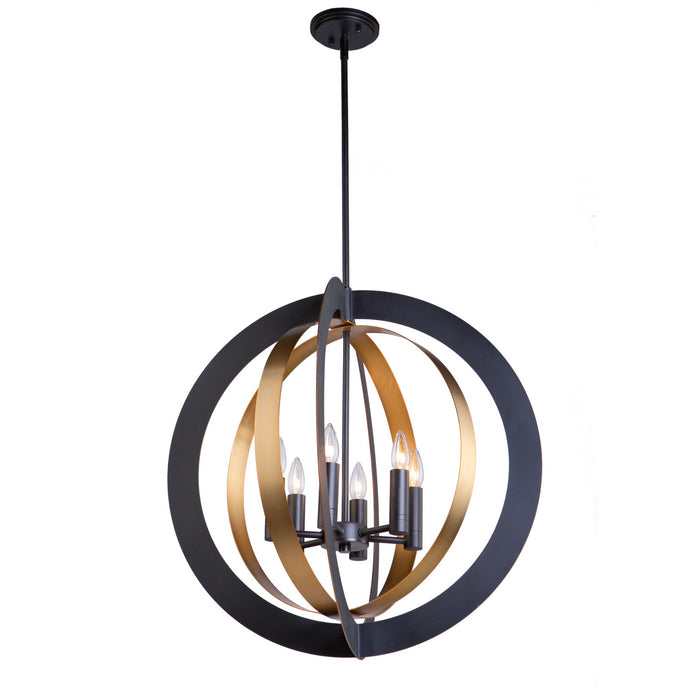 Artcraft AC11236 Six Light Chandelier, Dark Bronze & Satin Brass