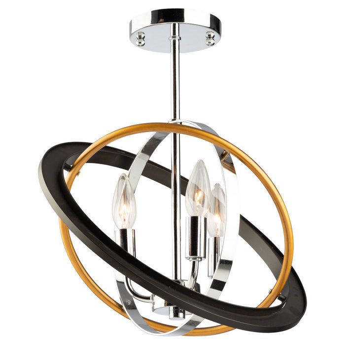 Artcraft CL15112 Three Light Semi Flush Mount, Dark Bronze, Chrome, Satin Brass