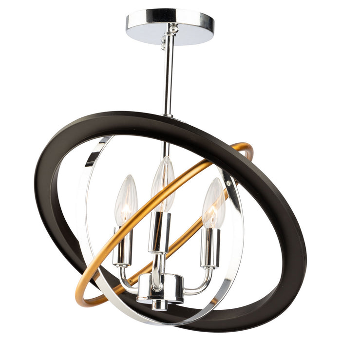 Artcraft CL15112 Three Light Semi Flush Mount, Dark Bronze, Chrome, Satin Brass
