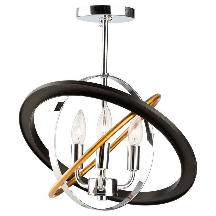 Artcraft CL15112 Three Light Semi Flush Mount, Dark Bronze, Chrome, Satin Brass