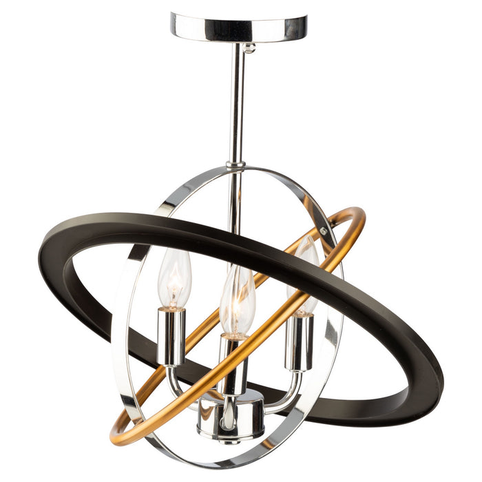 Artcraft CL15112 Three Light Semi Flush Mount, Dark Bronze, Chrome, Satin Brass