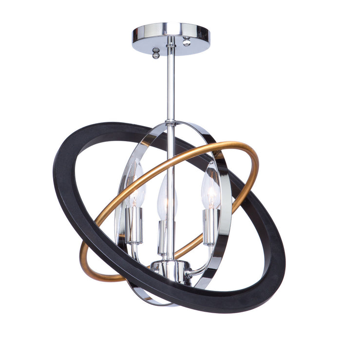 Artcraft CL15112 Three Light Semi Flush Mount, Dark Bronze, Chrome, Satin Brass