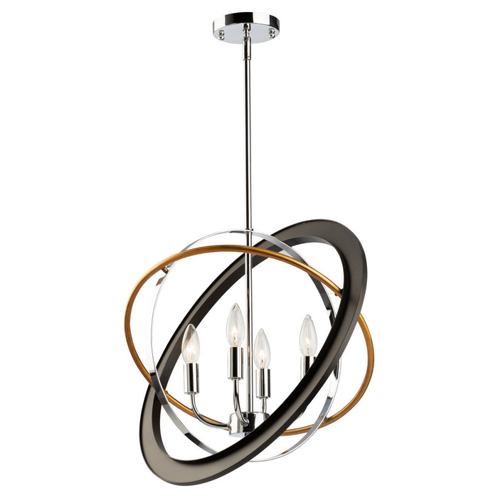 Artcraft CL15114 Four Light Chandelier, Dark Bronze, Chrome, Satin Brass