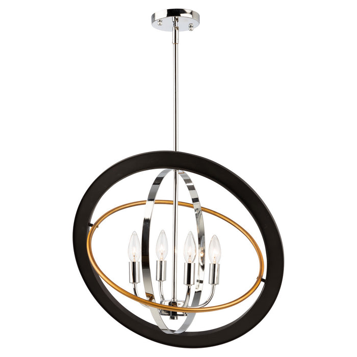 Artcraft CL15114 Four Light Chandelier, Dark Bronze, Chrome, Satin Brass