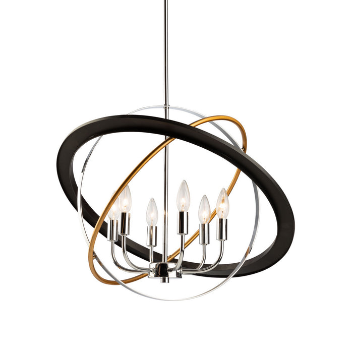 Artcraft CL15116 Six Light Chandelier, Dark Bronze, Chrome, Satin Brass