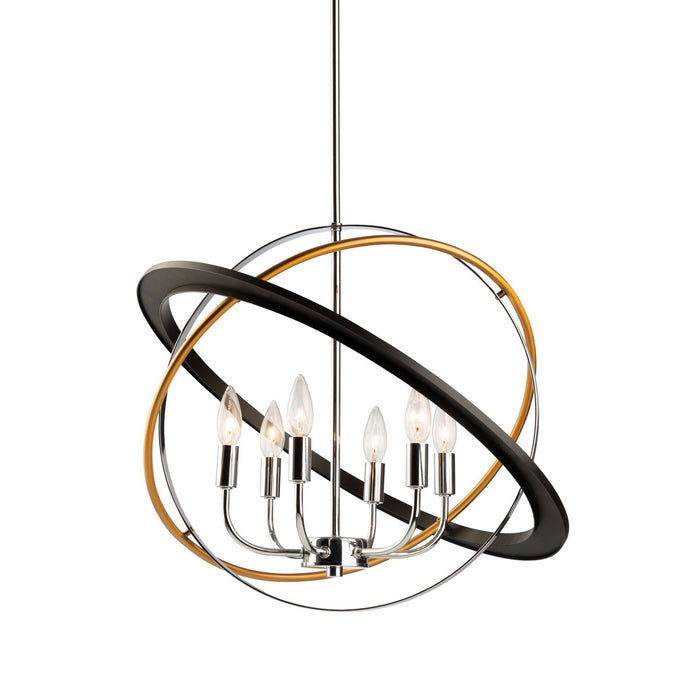 Artcraft CL15116 Six Light Chandelier, Dark Bronze, Chrome, Satin Brass