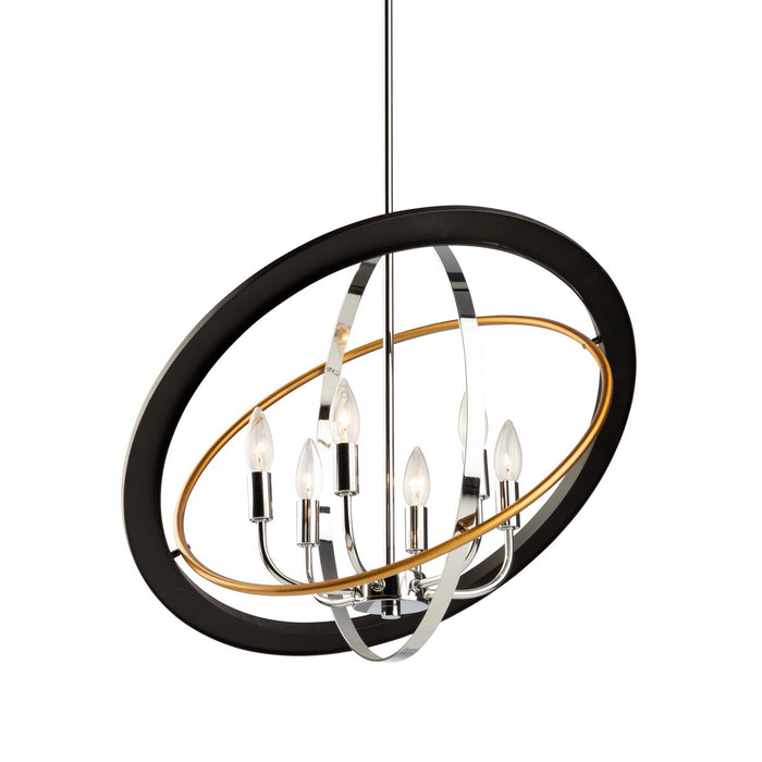 Artcraft CL15116 Six Light Chandelier, Dark Bronze, Chrome, Satin Brass