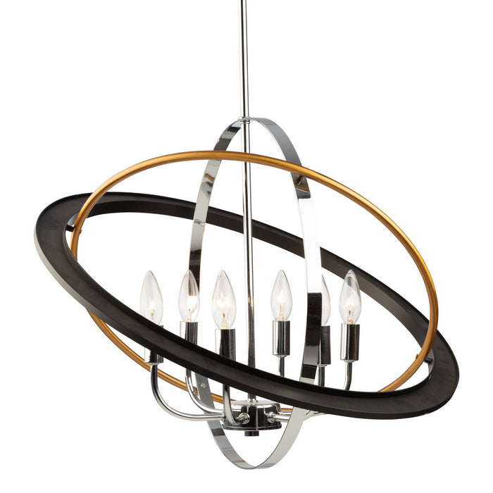 Artcraft CL15116 Six Light Chandelier, Dark Bronze, Chrome, Satin Brass