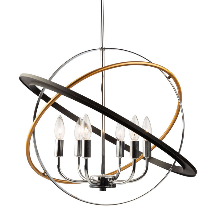Artcraft CL15116 Six Light Chandelier, Dark Bronze, Chrome, Satin Brass