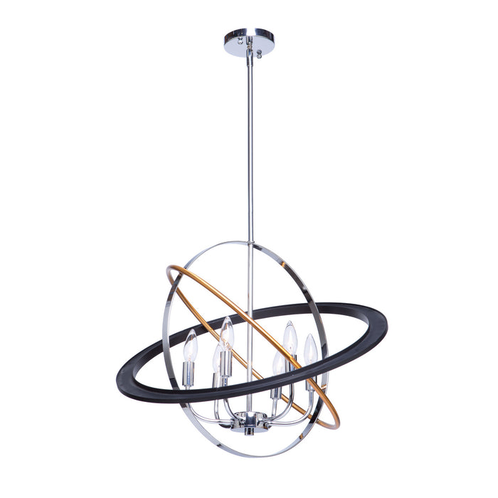 Artcraft CL15116 Six Light Chandelier, Dark Bronze, Chrome, Satin Brass