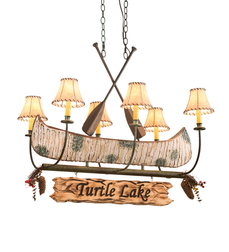 Meyda Tiffany 197097 Six Light Chandelier, Antique Copper,Natural Wood,Tarnished Copper