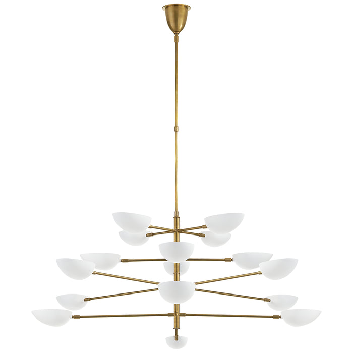 Visual Comfort Signature ARN 5503HAB-WHT 16 Light Chandelier, Hand-Rubbed Antique Brass