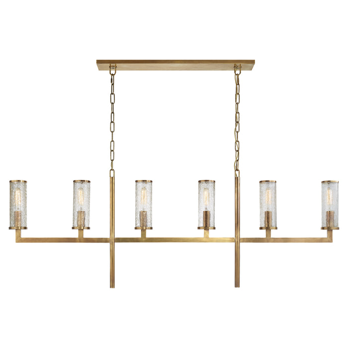 Visual Comfort Signature KW 5203AB-CRG Six Light Linear Chandelier, Antique-Burnished Brass