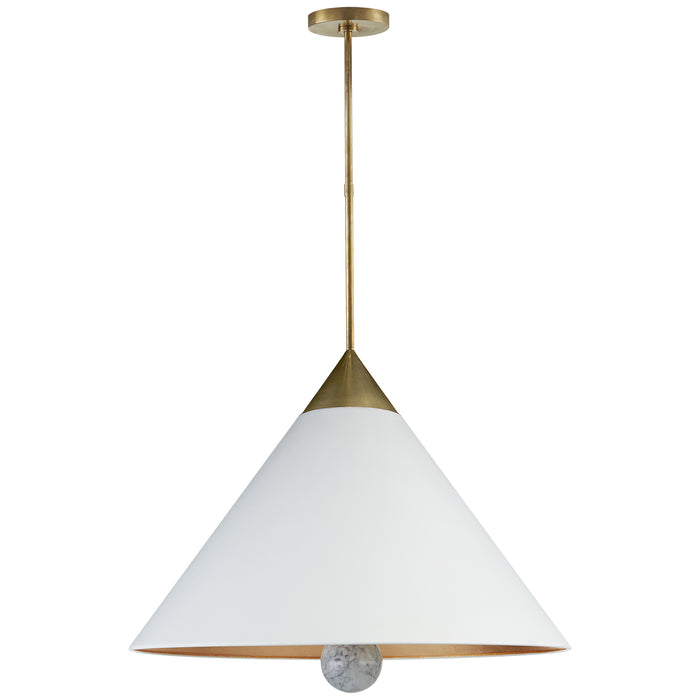 Visual Comfort Signature KW 5515AB/WM-WHT Three Light Pendant, Antique-Burnished Brass and White Marble