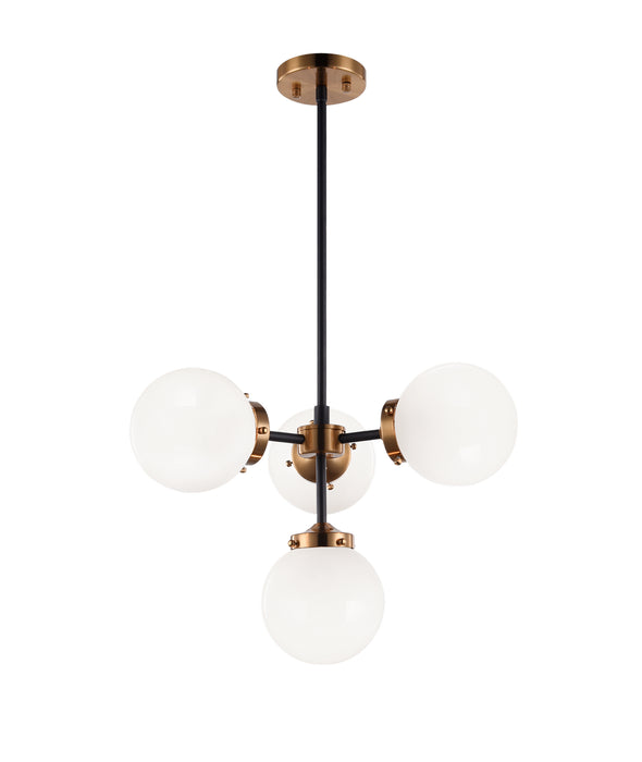 Matteo Lighting C72304AGOP Four Light Pendant, Aged Gold Brass