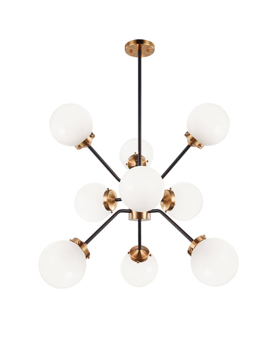 Matteo Lighting C72309AGOP Nine Light Chandelier, Aged Gold Brass