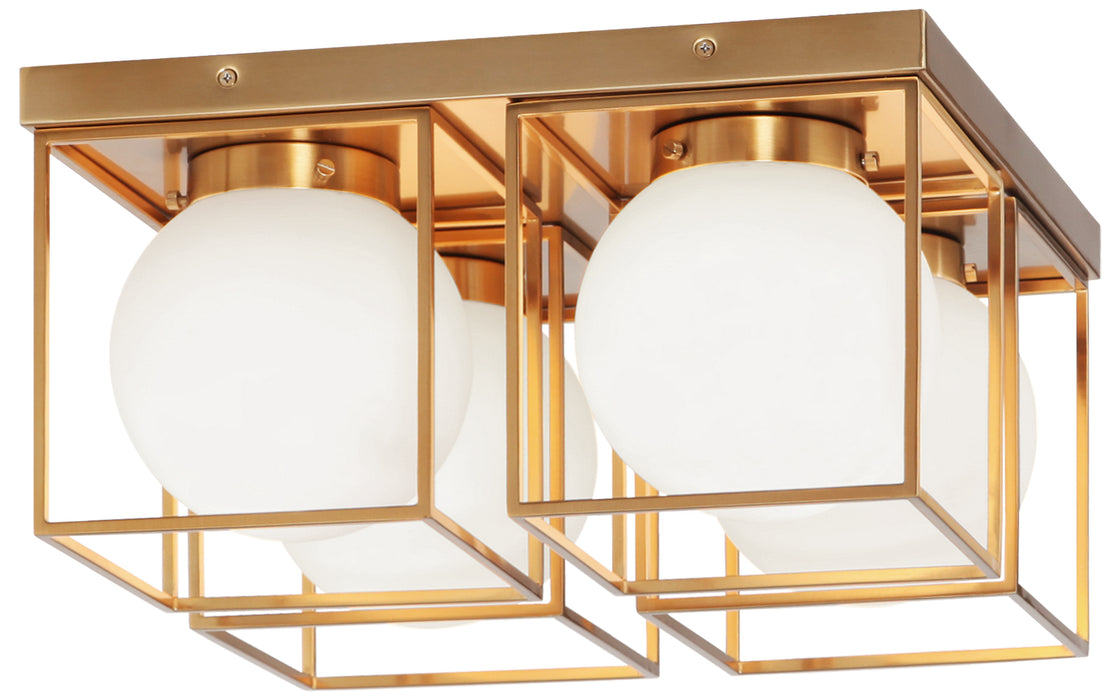 Matteo Lighting X03804AG Four Light Flush Mount, Aged Gold Brass