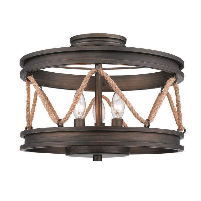 Golden 1048-SF GMT Three Light Semi-Flush Mount, Gunmetal Bronze