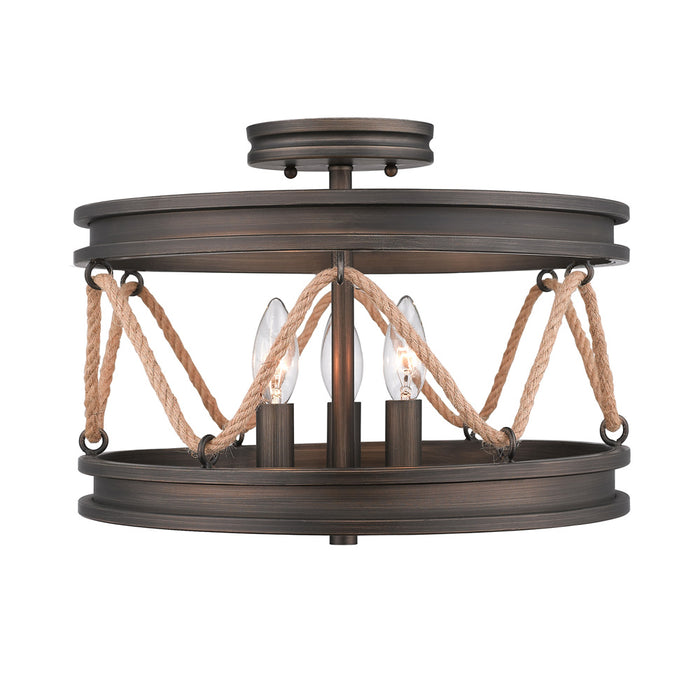 Golden 1048-SF GMT Three Light Semi-Flush Mount, Gunmetal Bronze