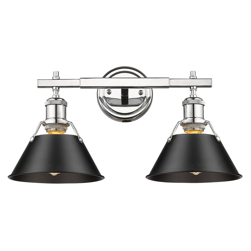 Golden 3306-BA2 CH-BLK Two Light Bath Vanity, Chrome