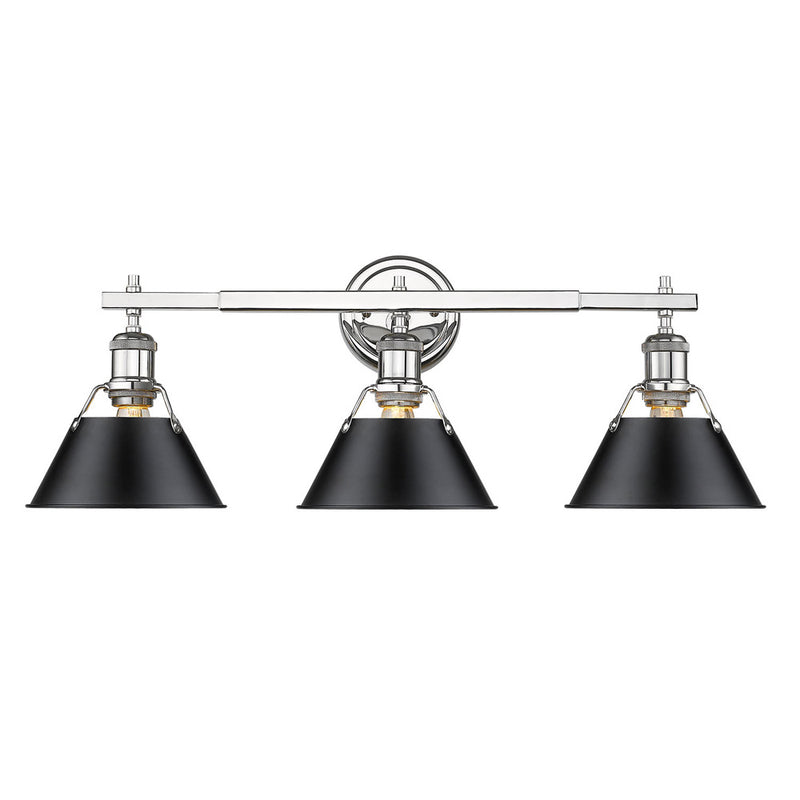 Golden 3306-BA3 CH-BLK Three Light Bath Vanity, Chrome