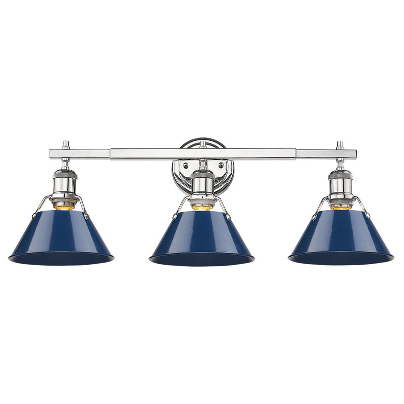 Golden 3306-BA3 CH-NVY Three Light Bath Vanity, Chrome