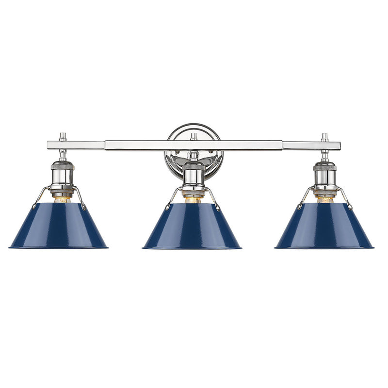 Golden 3306-BA3 CH-NVY Three Light Bath Vanity, Chrome