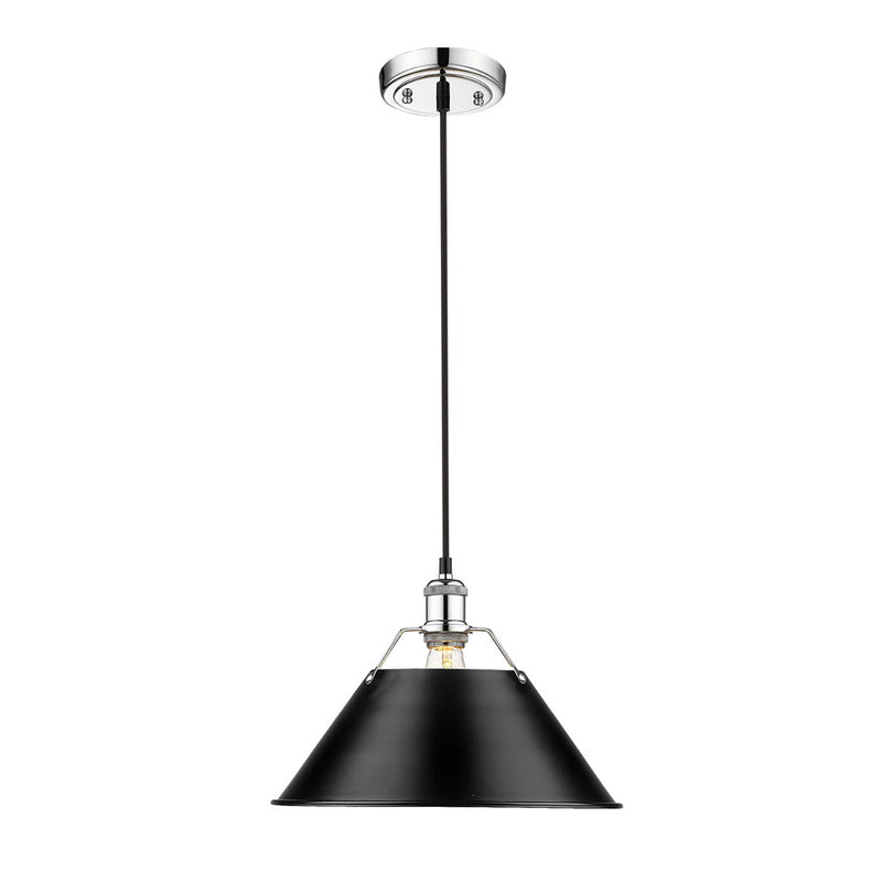 Golden 3306-L CH-BLK One Light Pendant, Chrome