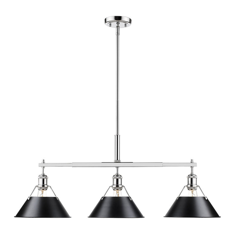 Golden 3306-LP CH-BLK Three Light Linear Pendant, Chrome