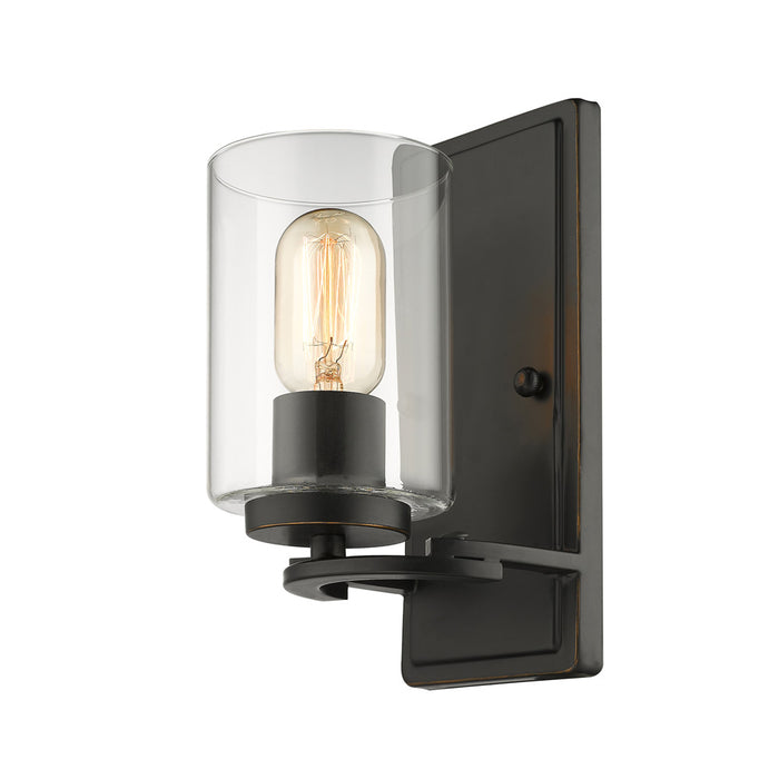 Golden 7041-1W BLK-CLR One Light Wall Sconce, Matte Black with Gold Highlights