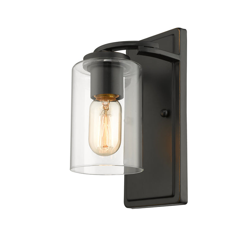 Golden 7041-1W BLK-CLR One Light Wall Sconce, Matte Black with Gold Highlights