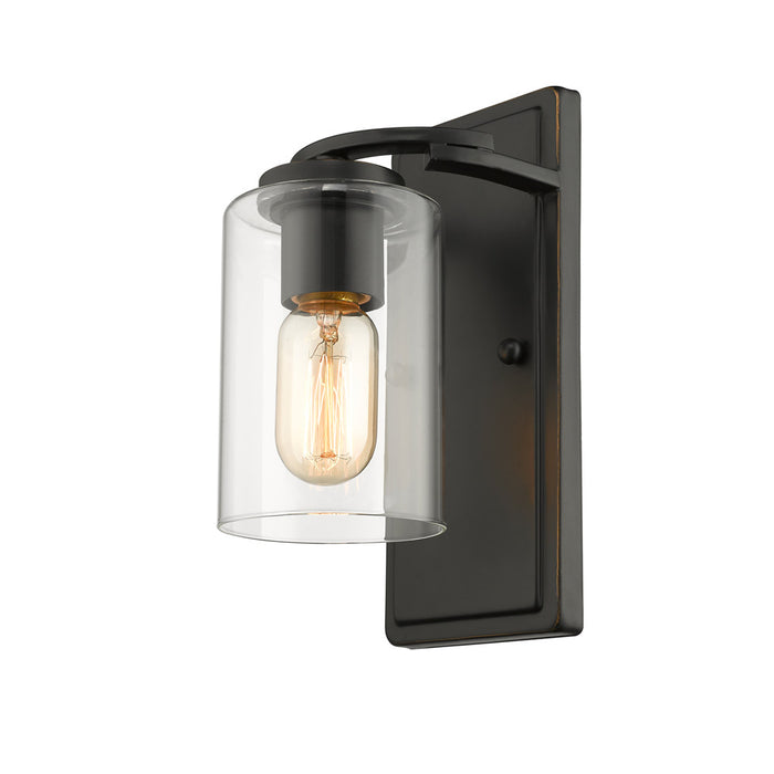 Golden 7041-1W BLK-CLR One Light Wall Sconce, Matte Black with Gold Highlights