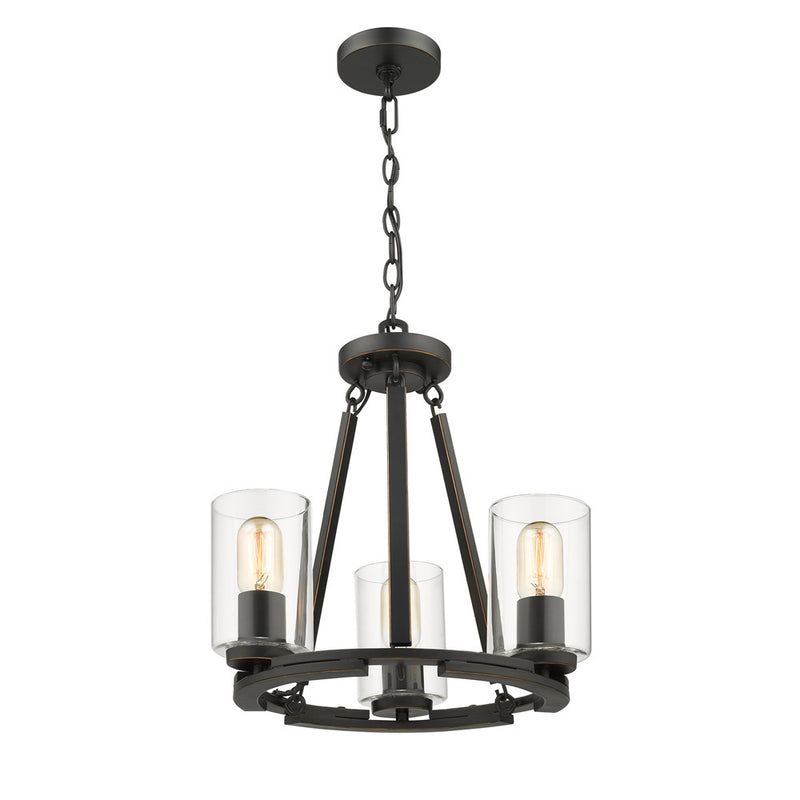 Golden 7041-3 BLK-CLR Three Light Chandelier, Matte Black with Gold Highlights