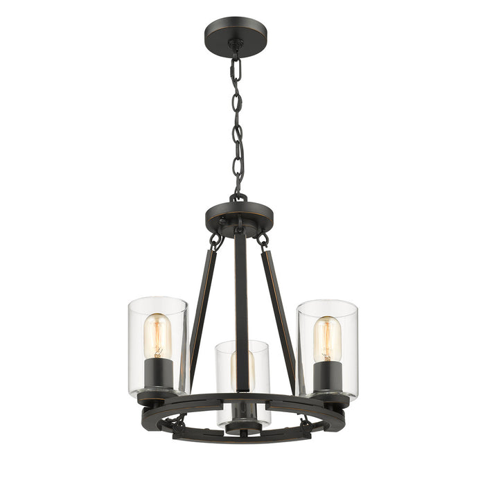 Golden 7041-3 BLK-CLR Three Light Chandelier, Matte Black with Gold Highlights